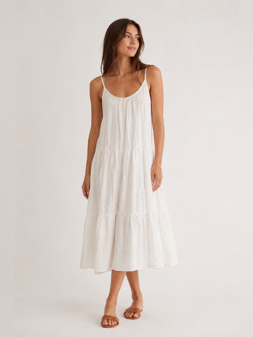 Lightweight White Tiered 100% Organic Cotton Maxi Dress